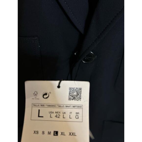 Nwt-Zara Man Navy Blue Sport Jacket Blazer Button Front Pockets Size L - Picture 3 of 4